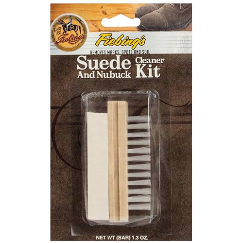 Fiebing's Suede Shoe Cleaner Kit - Includes Nylon Bristle Brush & Dry Cleaning Bar for Suede & Nubuck - Color Safe Stain Eraser Remove Marks, Restore Nap Finishes on Suede Shoes, Boots, Jackets, Couch