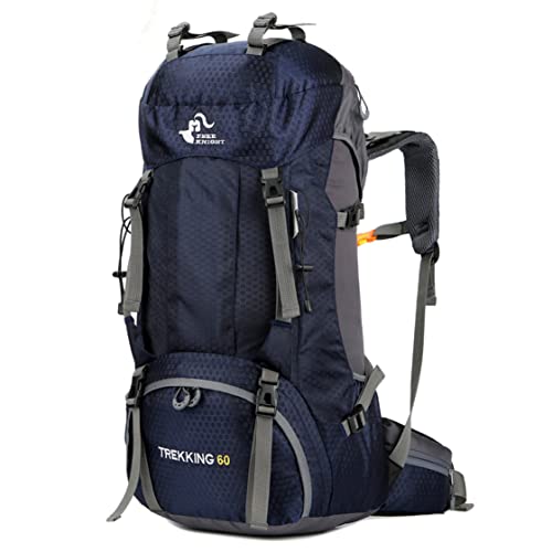 Bseash 60L Waterproof Hiking Camping Backpack with Rain Cover, Lightweight Outdoor Sport Travel Daypack for Climbing Touring (Navy Blue)