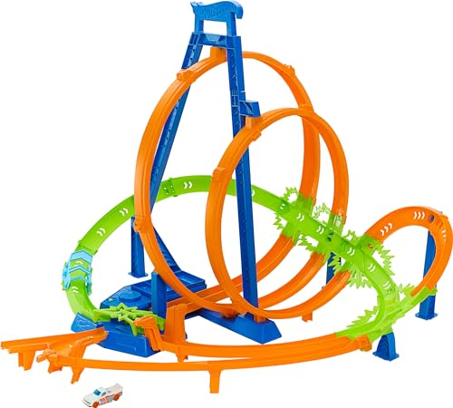 Hot Wheels Toy Car Track Set Action Epic Crash Dash with 1:64 Scale Vehicle & 5 Crash Zones, Powered by Motorized Booster