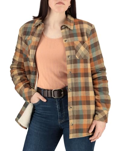 Legendary Whitetails Women's Open Country Flannel Shacket Sherpa Lined Plaid Fleece Shirt Jacket Ladies Western Clothing Coat, Rustic Plaid, Medium