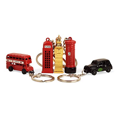 BOHS London Souvenir Gift - British Cultural Icons Landmark Die-cast Keychain Keyring - Small Metal Miniature Model (5 pcs)