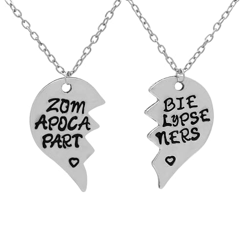 Art Attack Zombie Apocalypse Necklace Set (2 Necklaces), Made from Brass & Silver Plated, Walking Dead Broken Heart BFF Best Friends Partners In Crime Pendant