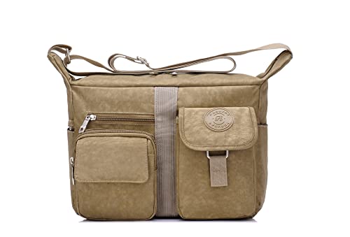 Fabuxry Women's Shoulder Bags Casual Handbag Travel Bag Messenger Cross Body Nylon Bags (Khaki)