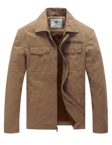 WenVen Men's Casual Cotton Military Classic Jacket (Khaki,XL)