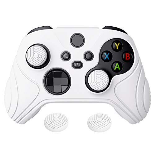 eXtremeRate PlayVital Samurai Edition White Anti-Slip Controller Grip Silicone Skin for Xbox Core Wireless Controller, Ergonomic Protective Case Cover for Xbox Series S/X Controller w/Thumb Grips