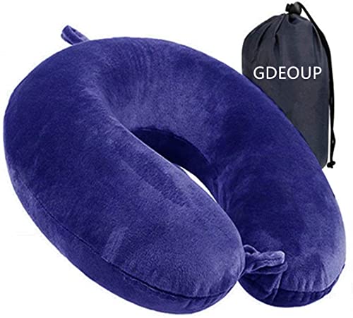 GDEOUP Travel Pillow - Memory Foam Neck Pillow Support Pillow,Luxury Compact & Lightweight Quick Pack for Camping,Sleeping Rest Cushion (Navy Blue)