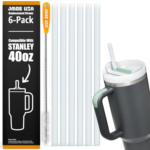 Jmoe USA 12' Straws for Stanley 40oz Adventure Quencher FlowState H2.0 | Replacement Plastic Straws Designed for Stanley 40oz Tumbler | 6-Pack Includes Cleaning Brush | Food Grade & BPA Free (White)