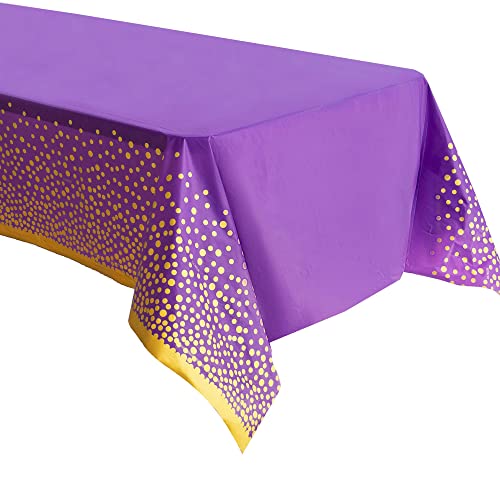 ZULADISE 2 Pack Purple Tablecloth Disposable Purple and Gold Plastic Table Cloths for Parties, Birthday, Graduation, Repunzel, Tangled Party Decorations (Premium Quality - 54 x 108 in.)