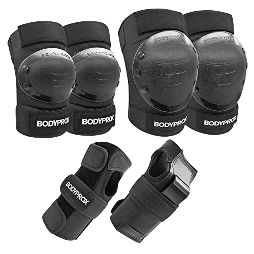Bodyprox Knee Pads Elbow Pads Wrist Guards Set for Inline Skating, Skateboarding, Roller Derby, BMX Ride, and Rollerblading (Large)