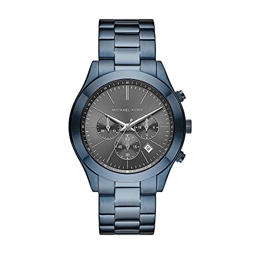 Michael Kors Men's Slim Runway Quartz Watch with Stainless Steel Strap, Blue, 22 (Model: MK8918)