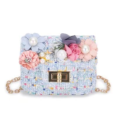 Bewaltz Mini Tweed Pearly Florals Crossbody Purse for Girls (Blue)