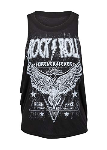 Womens Black Rock'n'Roll Forever Loose Fit Tank Top Muscle, Black, Size Large