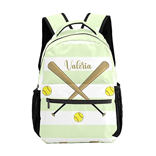 zaaprintblanket Custom with Text Name Softball Baseball Stripe Nylon Backpacks Large Capacity Teens Shoulder Bags with Chest Strap