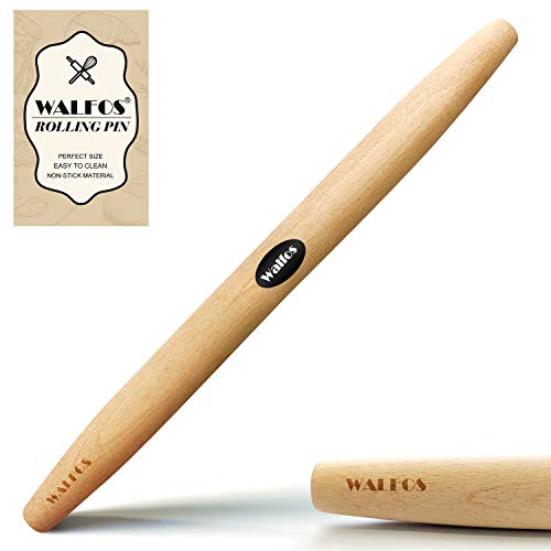 WALFOS French Rolling Pin for Baking, Tapered Design Natural Beech Wood Rolling Pins, Essential Kitchen Dough Roller for Fondant, Pizza, Pie, Cookie and Pastry