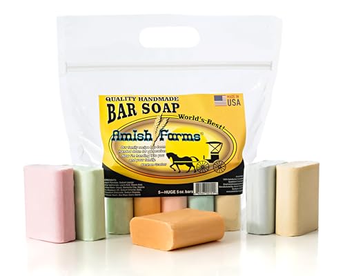 Amish Farms Original Recipe All Natural Soap Bar - Made in USA, Handmade, Vegan Moisturizing for Sensitive Skin - Women & Mens Organic Face & Body Bar Soap - Wildflower Scent 5 Oz Each (5 Bars)