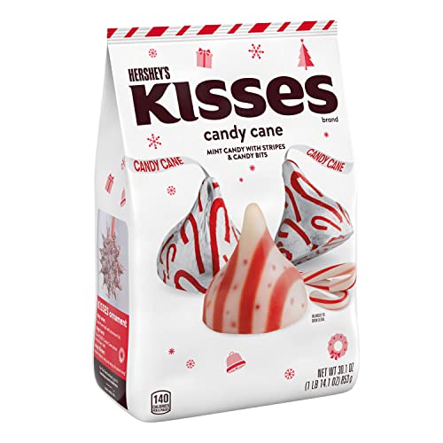 HERSHEY'S KISSES Candy Cane Flavored, Christmas Candy Bulk Bag, 30.1 oz
