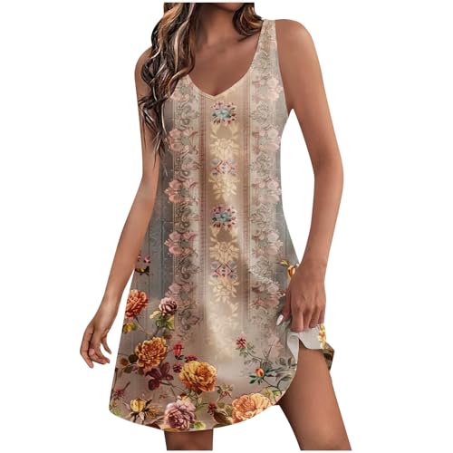 3 Dollar Items, Summer Dresses for Women 2024 Vintage Hawaiian Sundress Boho Floral Sleeveless V Neck Night Out Mini Tank Dress