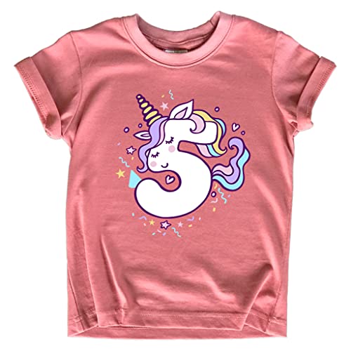 Unicorn 5th Birthday Shirt Outfit for Girls 5 Year Old Fifth Birthday Five Tshirt (6 Years, Mauve)