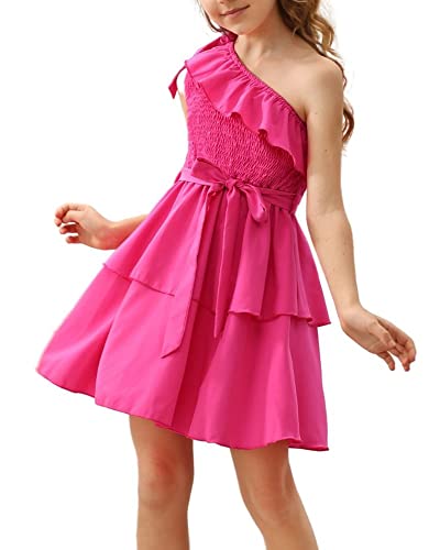 Danna Belle Girls Party Dress Size 12-14 Girl Hot Pink One Shoulder Summer Dresses Birthday