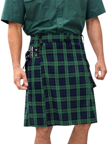 Mens Utility Kilt Scottish Tartan Apparel Black & Irish Hybrid Royal Stewart Pockets Kilts