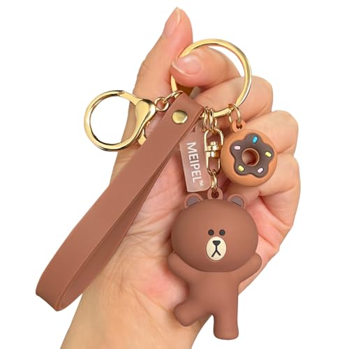 MEIPEL Cute Brown Bear Keychain Accessories, 3d Kawaii Anime Keychains Decoration Silicone Keyring Pendant Car Key Holder Backpack Charm Gift for Men Women Boys Girls