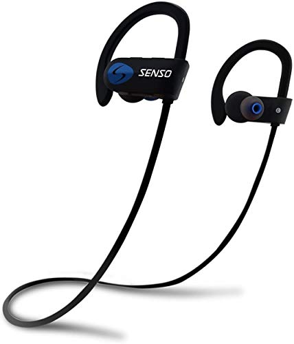 Senso Bluetooth Headphones, Best Wireless Sports Earphones w/Mic IPX7 Waterproof HD Stereo Sweatproof Earbuds for Gym Running Workout 8 Hour Battery Noise Cancelling Headsets (Grey)