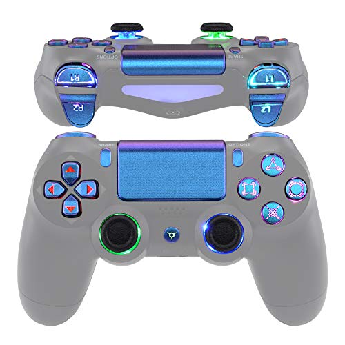 eXtremeRate Multi-Colors Luminated D-pad Thumbstick Trigger Home Face Buttons, Chameleon Classical Symbols Buttons DTFS (DTF 2.0) LED Kit for PS4 Slim Pro Controller - Controller NOT Included