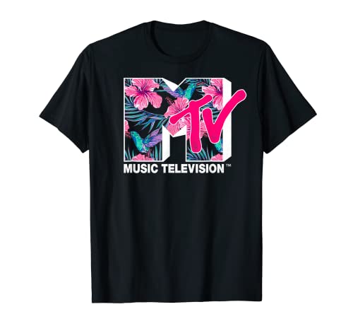 MTV Hummingbird & Tropical Flower Logo Fill Graphic T-Shirt T-Shirt