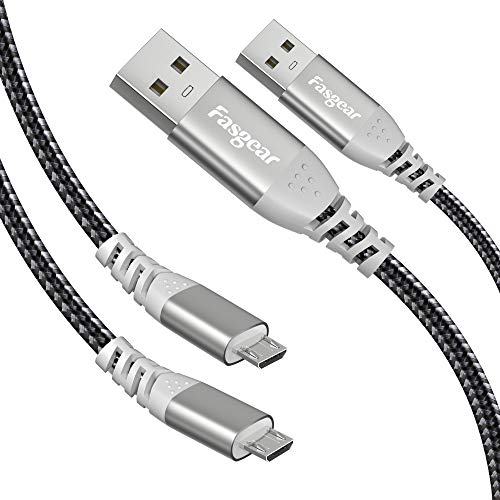 Fasgear PS4 Micro USB Cable 16ft, 2 Pack Long Braided Fast Charging Data Sync USB to Micro USB 2.0 Cord Compatible for Playstation 4,Xbox One Controller,Galaxy S7/S6,Speaker,Baby Monitor (Black)