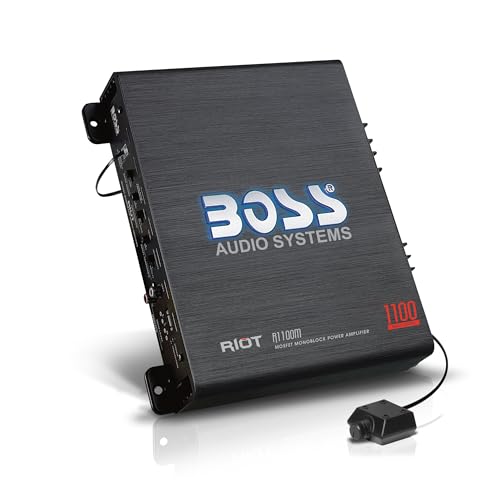 BOSS Audio Systems R1100M Monoblock Car Amplifier - 1100 High Output, 2-8 Ohm Stable, Low/High Level Inputs, Low Pass Crossover, MOSFET Power Supply