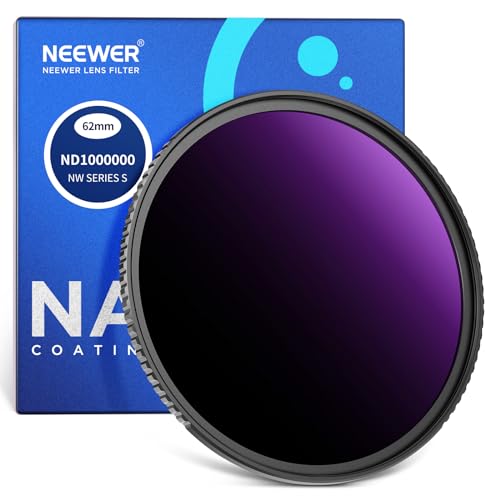 NEEWER 62mm ND1000000 Fixed Neutral Density Lens Filter, 20 Stops Ultra Dark ND Filter for DSLR Camera, Multi Resistant Coated HD Optical Glass, Lens Filter for Celestial Event Photography