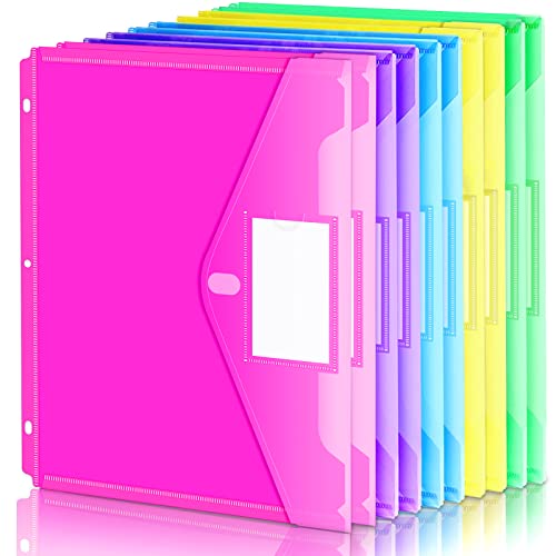 Forvencer Binder Pocket, 10 Pack Super Heavyweight Poly Binder Pocket with Hook and Loop Fasteners Closure, Binder Folders Side Loading, 3 Ring Binder Pocket, Letter Size, Assorted Colors