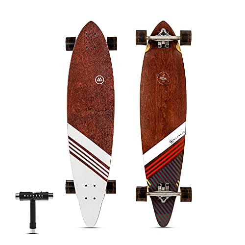 Magneto 40 Inch Pintail Longboard Skateboard | Dark Stained Hard Maple Core Long Board Deck | Cruiser Skateboards, Carver, Freestyle | Skateboard for Adults Teenagers Men Women | Free Skate Tool