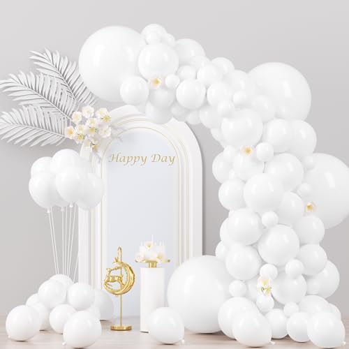Voircoloria 130pcs White Balloons Different Sizes 18' 12' 10' 5' Party Latex Balloons for Birthday Baby Shower Graduation Wedding Anniversary Party Decorations