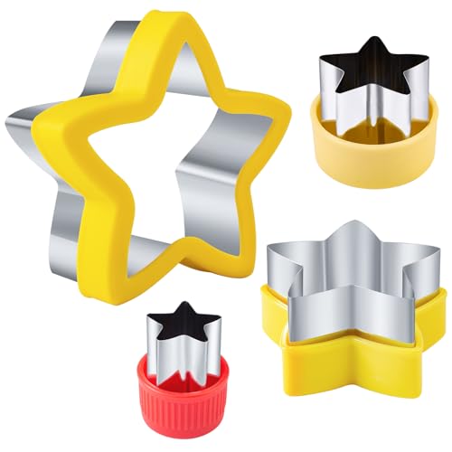 Star Cookie Cutters 4 Pcs, Kimfead Sandwich Cutter for Kids Lunch, Vegetable Fruit Cutters Shapes, Stainless Steel Biscuit Cutters for Children Boys Girls