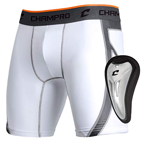Champro Wind Up Compression Polyester/Spandex Sliding Short W/Cup, Adult Medium, White