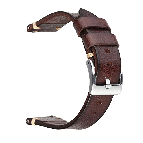 Berfine 22mm Retro Handmade Watch Band, Quick Release Vintage Leather Watch Strap Replacement,Dark Brown