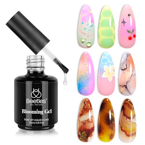 Beetles Nail Blooming Gel 15ml Clear Uv Led Blossom Gel Polish for Spreading Effect Marble Natural Stone Watercolor Floral Print Soak off Nail Gel Diy Nail Art Design Manicure Gift for Women
