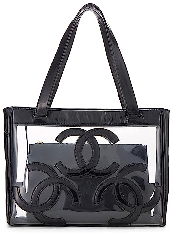 Chanel, Pre-Loved Black Leather & Vinyl 3 'CC' Tote Medium, Black