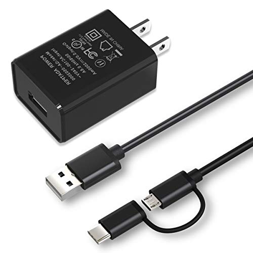 Charger [UL Listed] Compatible for Amazon Kindle Fire HD 10 9th Gen 2021 Release, Fire HDX 6' 7' 8.9' 9.7', Fire 7 HD 8 10 Kids Edition Tablet and Phone with 5Ft Micro-USB & USB C 2 in 1 Cable