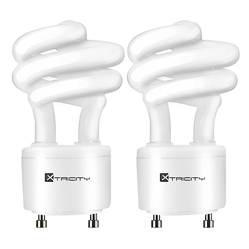 Xtricity Compact Fluorescent GU24 Light Bulb, T2 Spiral CFL, 2 Prong Light Bulbs, 2700k Soft White, 13W (60 Watt Equivalent), 900 Lumens, 120V, UL Listed (2 Pack)