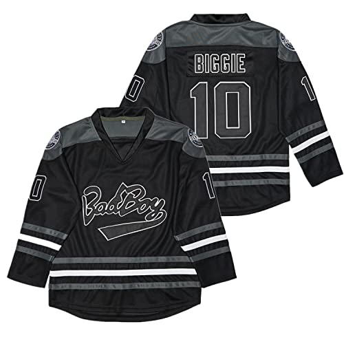 Men's #10 Smalls Bad Boy 90S Hip Hop Long Sleeve Black Hockey Jersey (Black, XL)