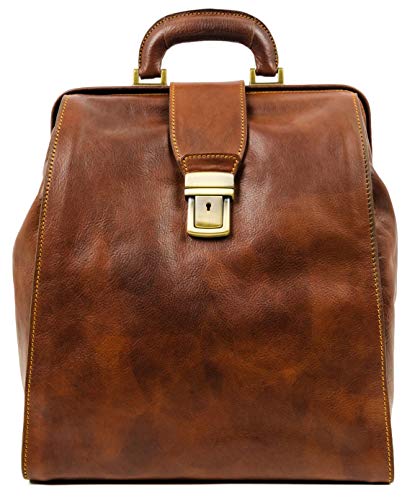 Leather Backpack Travel Bag Carry On Business Rucksack Brown - Time