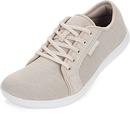 WHITIN Women's Minimalist Barefoot Shoes Wide Toe Box Zero Drop Sneakers Size 8 Tennis Running Sport Cute Athletic Flat Walking Comfy W81 Beige 39
