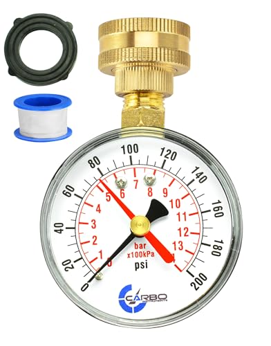 CARBO Instruments 2-1/2' Pressure Gauge,Water Pressure Test Gauge, 3/4' Female Hose Thread, 0-200 PSI with Red Pointer