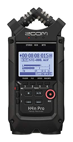 Zoom H4n Pro 4-Track Portable Recorder, All Black, Stereo Microphones, 2 XLR/ ¼“ Combo Inputs, Battery Powered, for Stereo/Multitrack Recording of Music, Audio for Video, and Podcasting