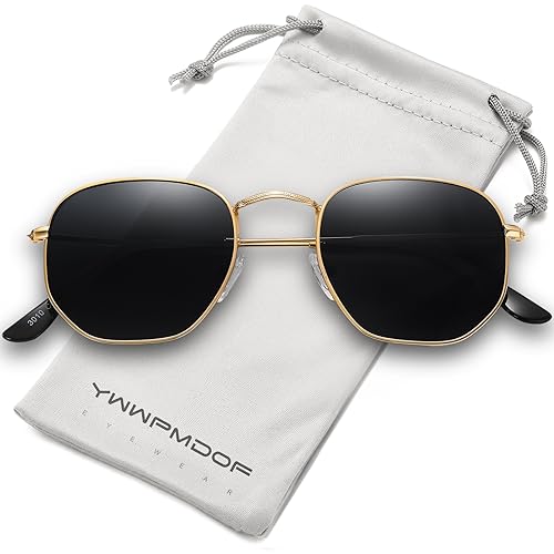 YWWPMDOF Polarized Sunglasses for Womens Men Trendy Square Hexagonal Flat Mirrored Sun Glasses UV Protection