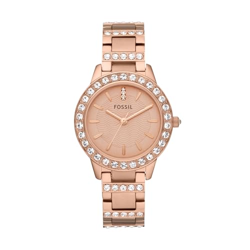 Fossil Women's Jesse Quartz Stainless Steel Three-Hand Watch, Color: Rose Gold Glitz (Model: ES3020)