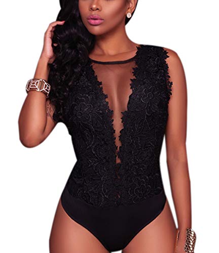 RARITYUS Women Sexy Lace Swimsuit Bodysuit Jumpsuit See Through Mesh Sleeveless/Long Sleeve Tops for Party Outfit