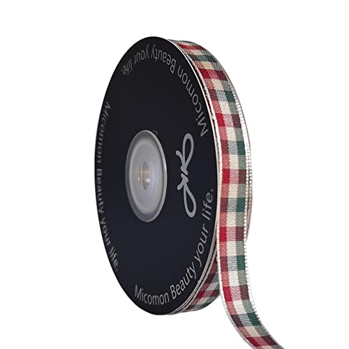 Micomon Red and Green Gingham Ribbon Buffalo Ribbon Checkerd Christmas Ribbon 25 Yards Each Roll 100% Polyester (3/8',RedGreen)